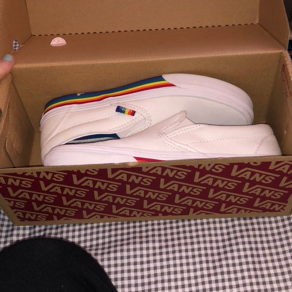rainbow slip on vans